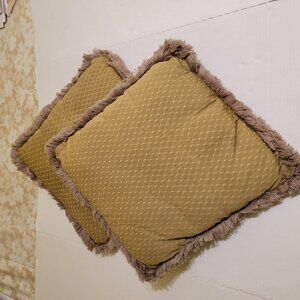 Throw Pillows Beige-Brown, two 17x17, well stitched, Brush Fringed
